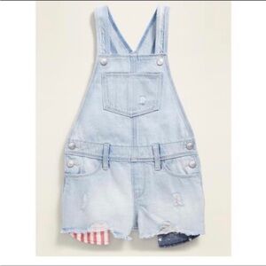 Old Navy Girls Denim Short Overalls Size L (10–12) NWT Distressed Summer Romper
